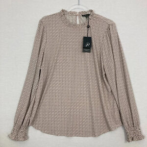 New Adrianna Papell Blush Pink Black Polka Dot Ruffle Stretch Blouse XL Office